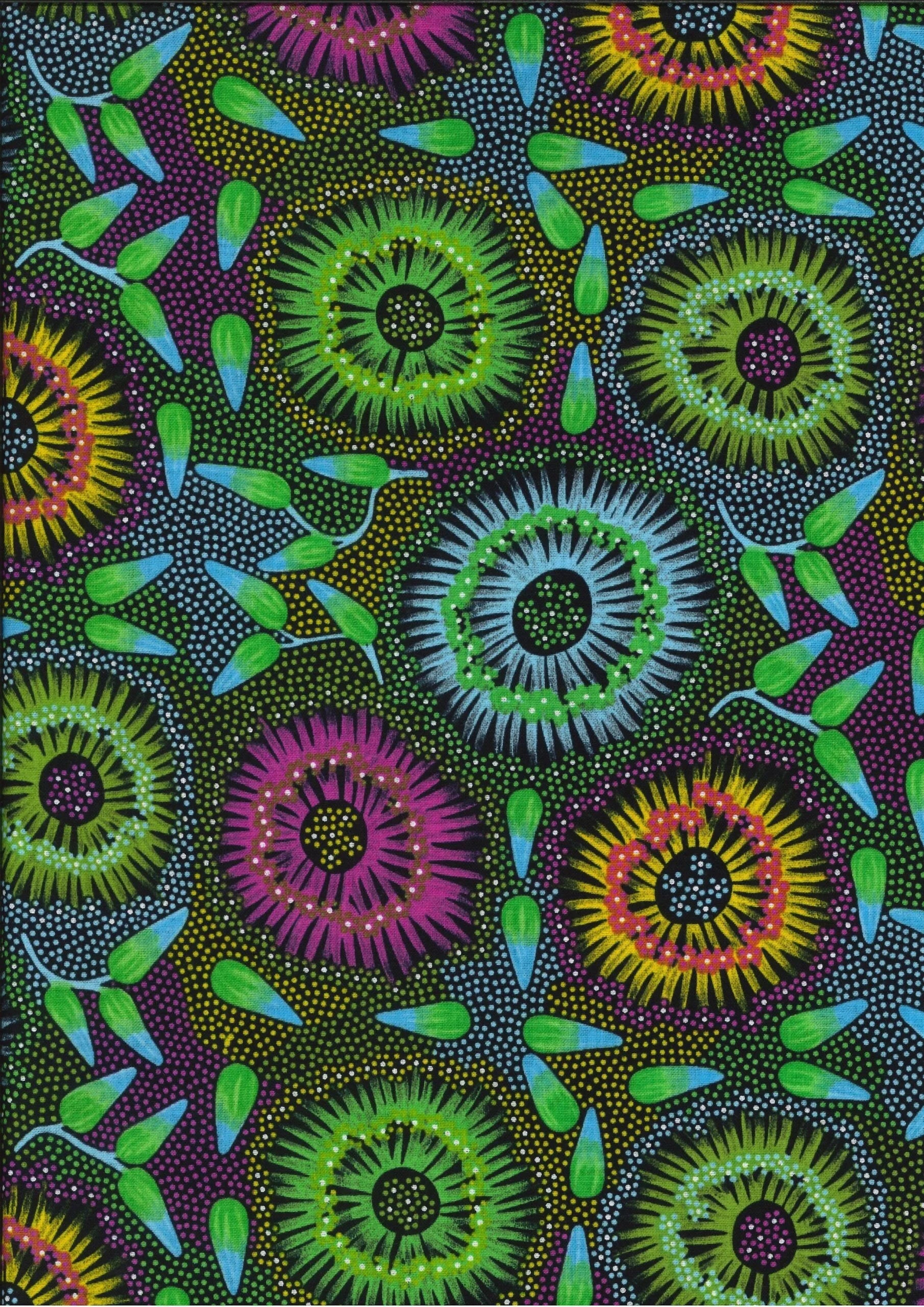 M & S Textiles Australia – Wild Bush Banana | Green Pink | Lauren Daneic | Cotton Quilting Fabric