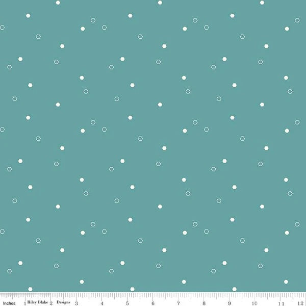 Daisy Fields – Scattered Hexies | Teal | Cotton Quilting Fabric