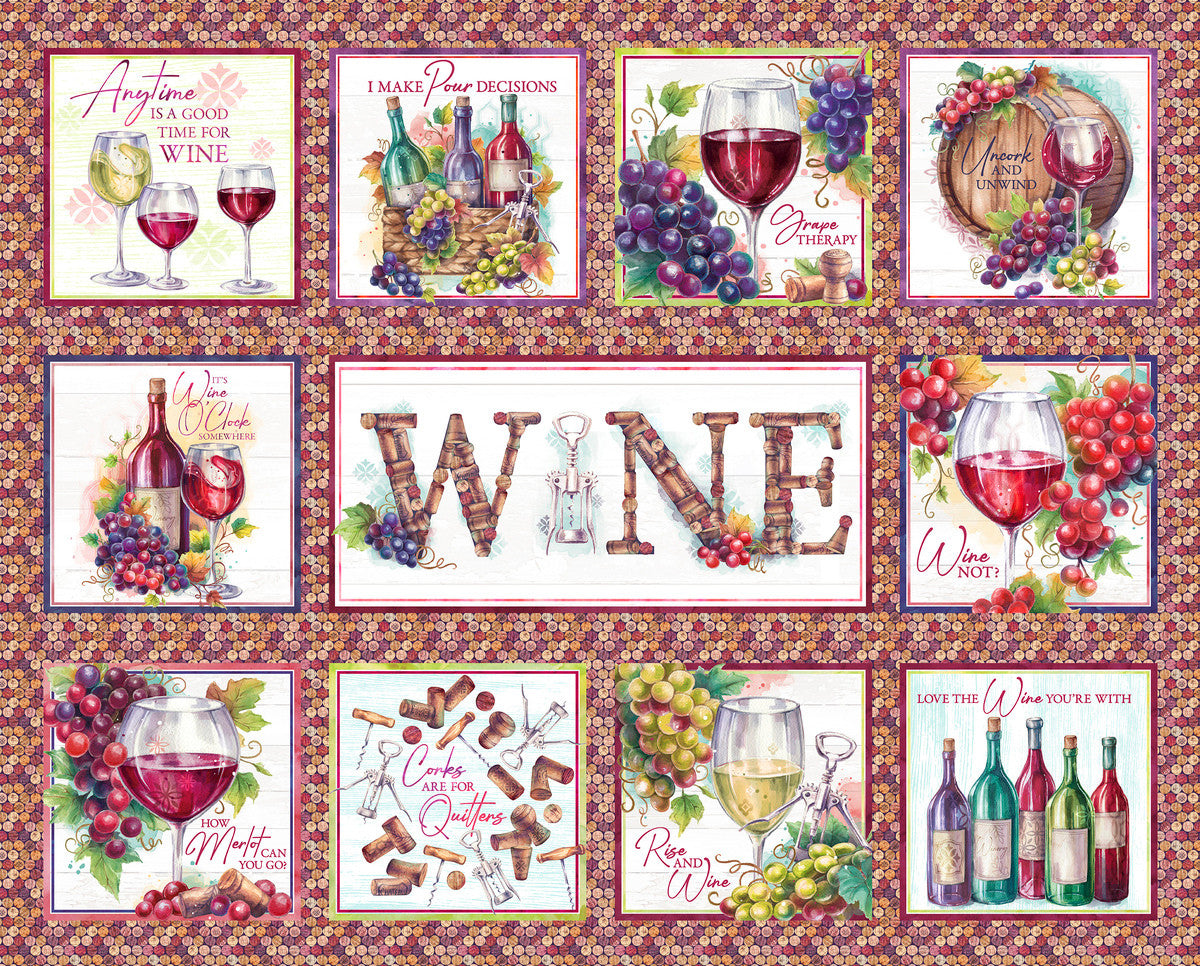 Wine O'Clock – 36in Panel | Multi | Courtney Morgenstern | Cotton Quilting Fabric