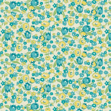 Nana Mae – Tulips | Aqua | Cotton Quilting Fabric