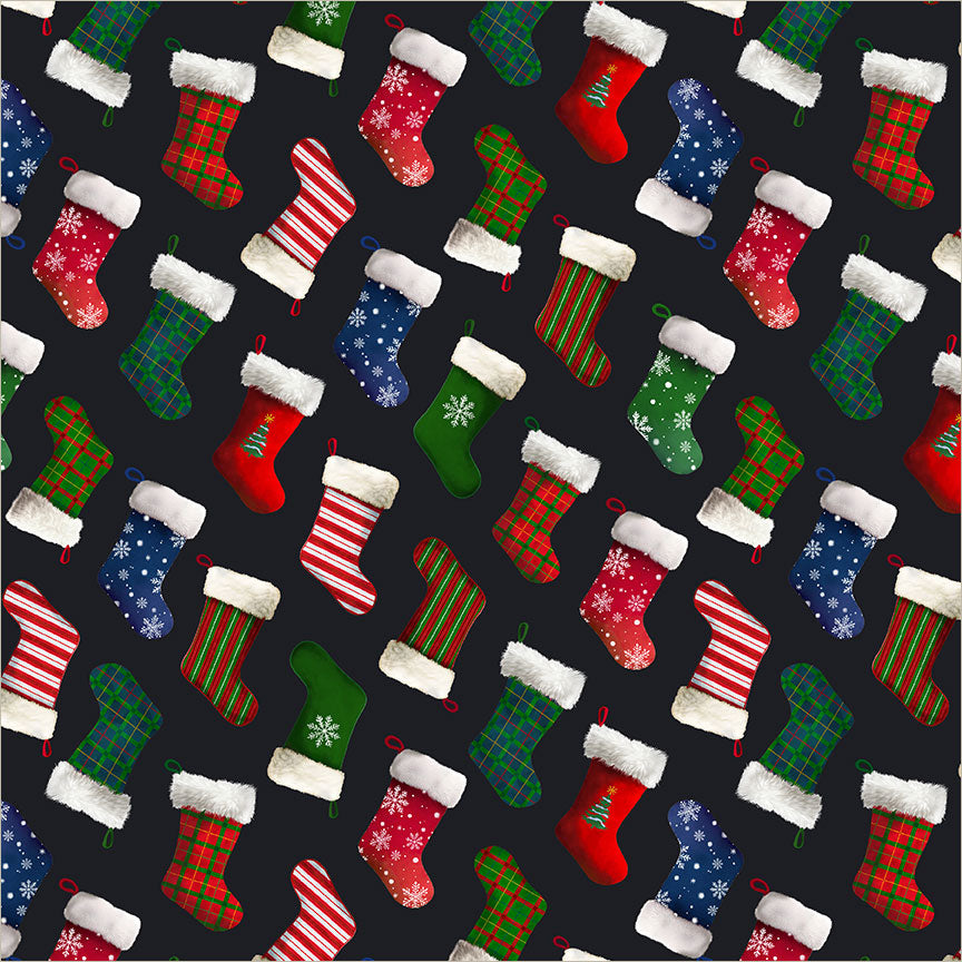 Winter Wonder Holiday Stockings Night cotton quilting fabric by Whistler Studios for Windham Fabrics