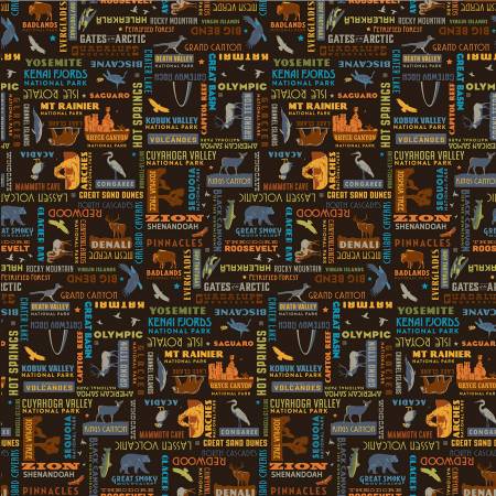 National Parks – Word Print Black Cotton | Anderson Design Group | Cotton Quilting Fabric