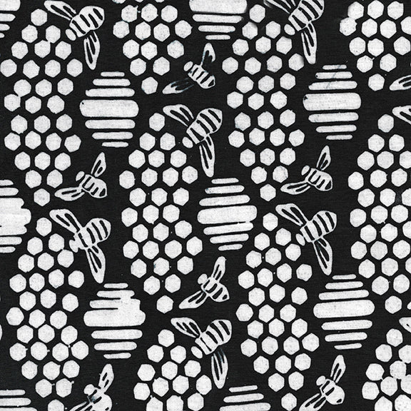 Beehive Buzz – Bee Honeycomb | Black White | Batik Cotton