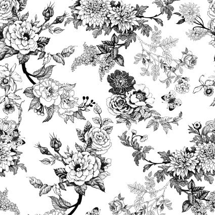 Decoupage – Floral Toile | Black/White | Jason Yenter | Cotton Quilting Fabric