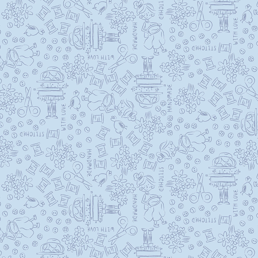 Shop Hop – Line Art | Light Denim | meags & me | Cotton Quilting Fabric