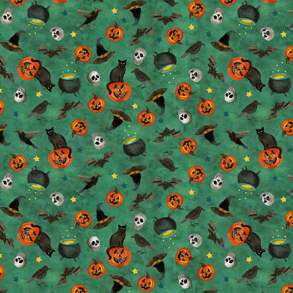 Emerald Hollow – Halloween Toss | Emerald | Sue Zipkin | Cotton Quilting Fabric