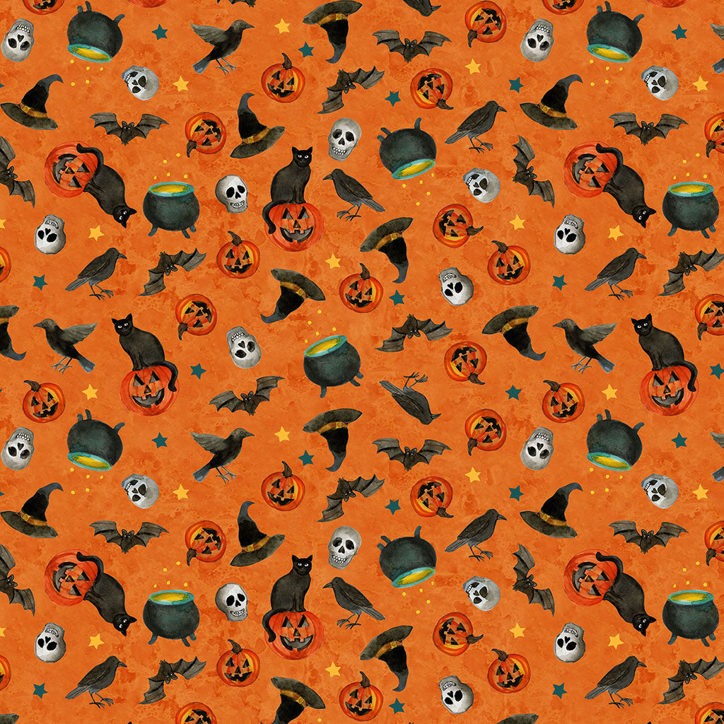 Emerald Hollow – Halloween Toss | Orange | Sue Zipkin | Cotton Quilting Fabric