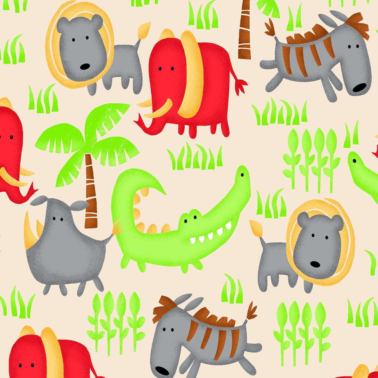 Comfy Flannel Prints – Beige Jungle Animals | Cotton Flannel