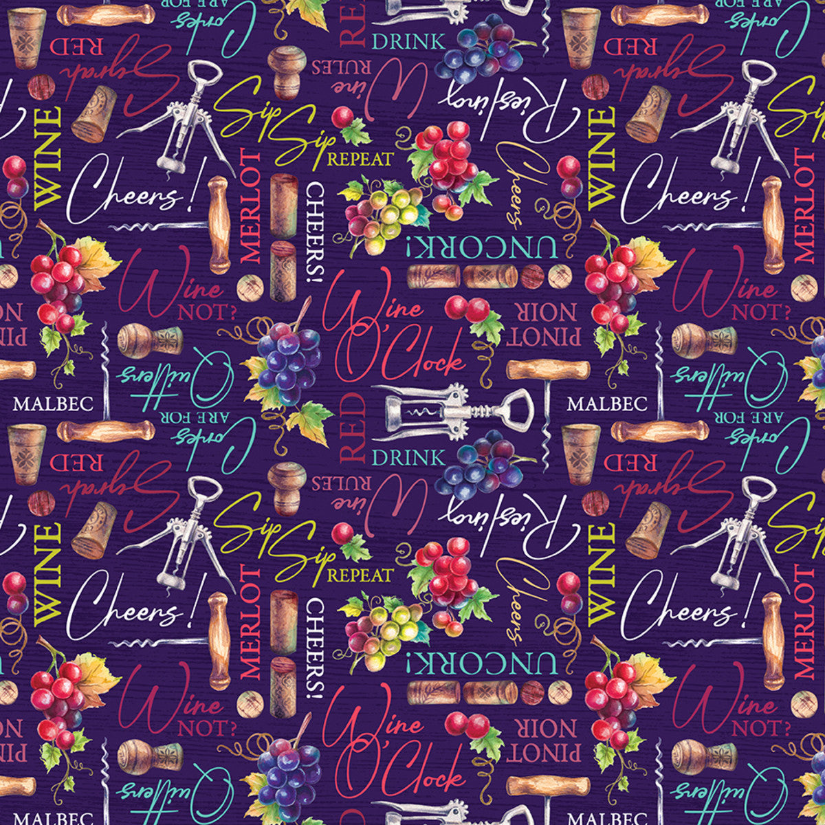 Wine O'Clock – Wine Lovers Unite | Purple | Courtney Morgenstern | Cotton Quilting Fabric