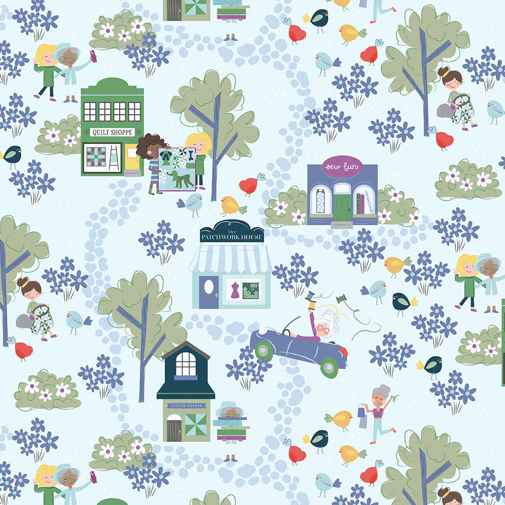 Shop Hop – Toile | Pale Blue | meags & me | Cotton Quilting Fabric