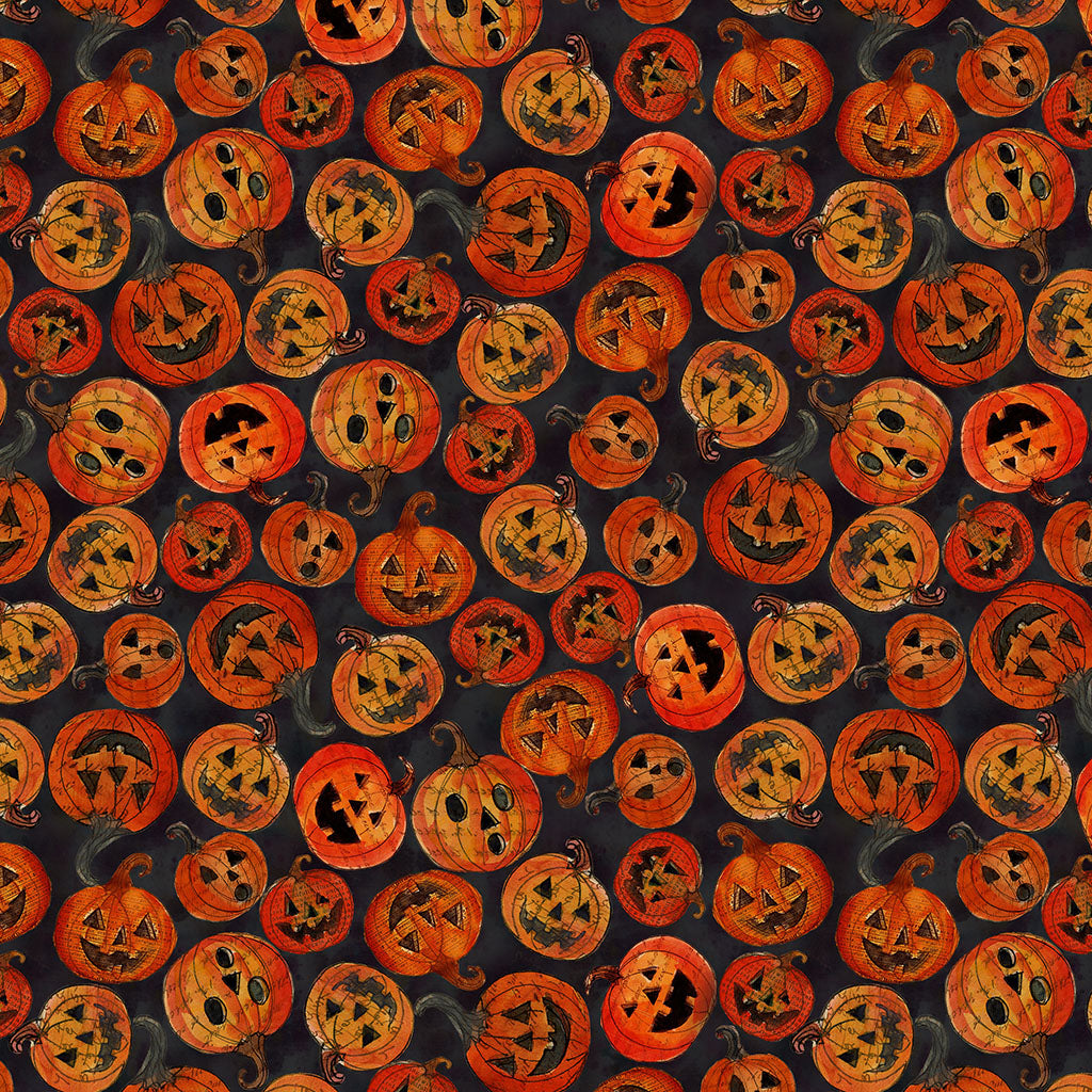 Emerald Hollow – Pumpkins | Black | Sue Zipkin | Cotton Quilting Fabric