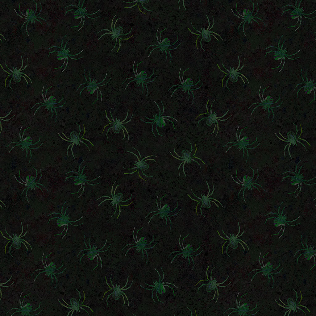 Emerald Hollow – Spiders | Emerald | Sue Zipkin | Cotton Quilting Fabric