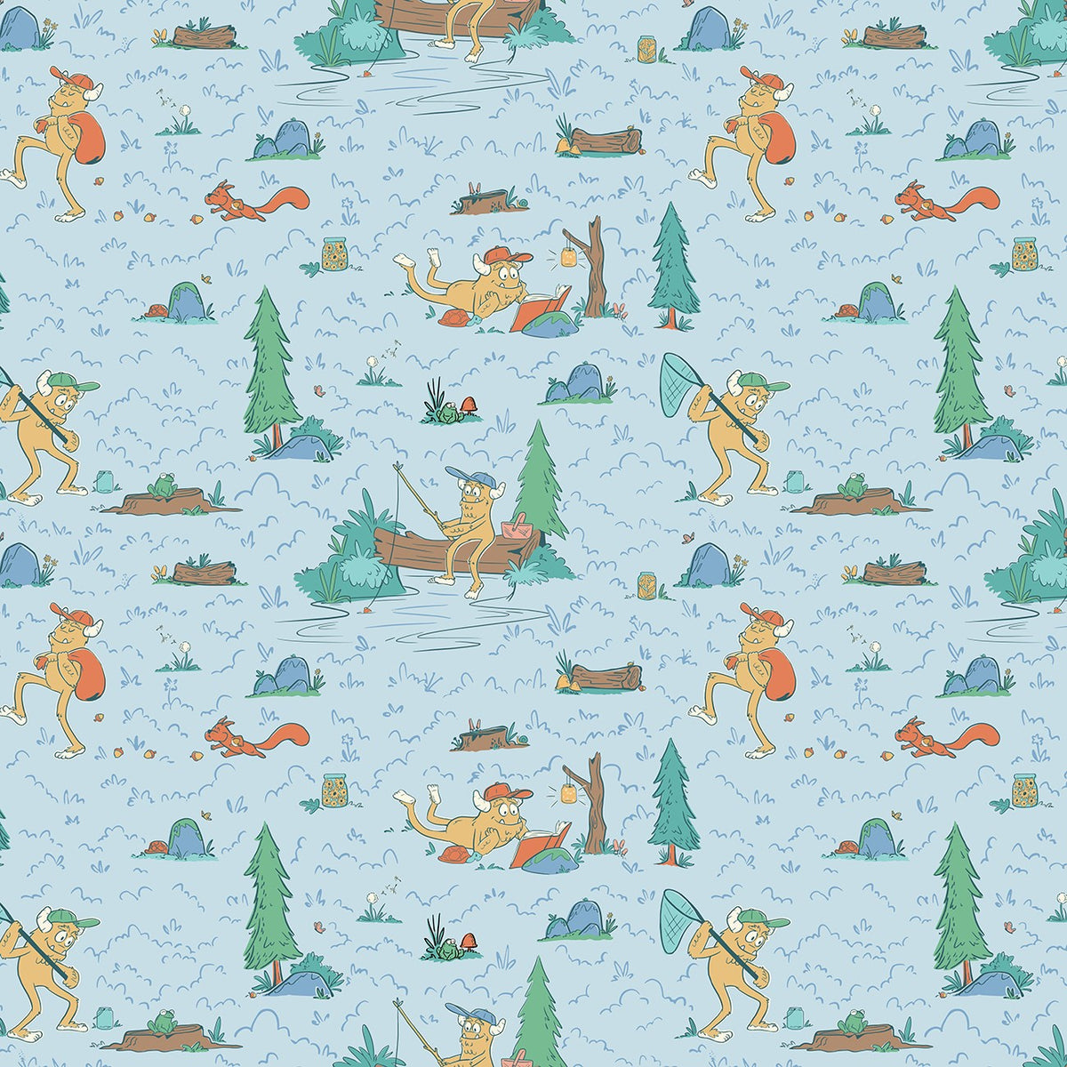 Yeti Set. Go! – Toile | Light Blue | Ryanmade | Cotton Quilting Fabric